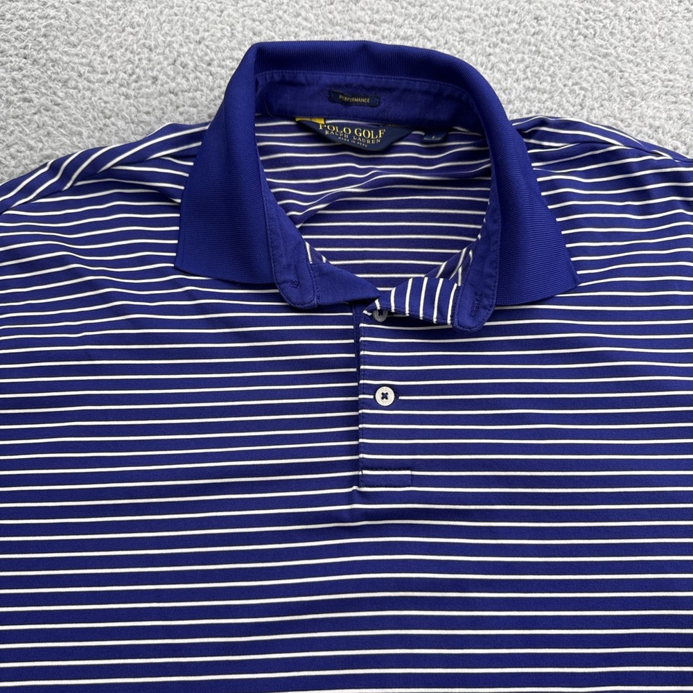Ralph Lauren Polo Golf Performance Shirt Mens Large Blue Stripe S/S Cotton